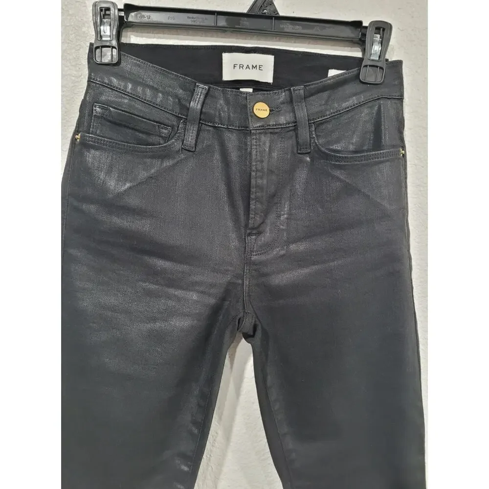 Frame Women's Le Skinny de‎ Jeanne Black Shine Noir Jeans size 27 #P3 - Picture 2 of 7